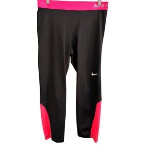 Nike Pro Dri FIT Women's Black Pink‎ Athletic Capris Leggings Size L
